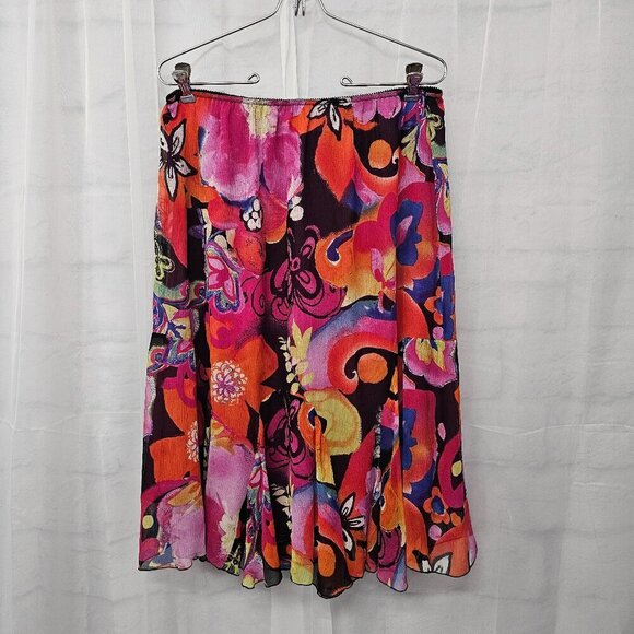 Chico's Pink Orange Artsy Silk Y2K Floral Boho Fairy Skirt 2 (L) - Picture 15 of 15